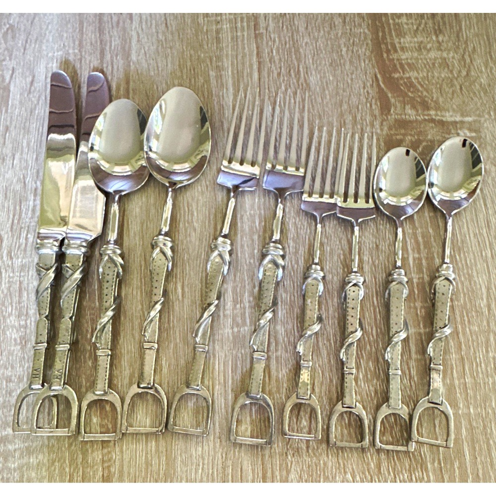Vagabond House 10pc Horse Stirrup Equestrian Pewter Flatware Set